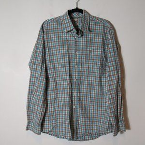 Cinch Mens Blue Brown Plaid Button Down Shirt Size Medium Western 100% Cotton